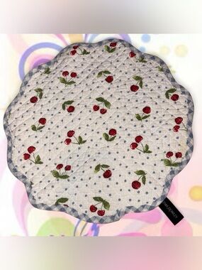 vtg style cherry & gingham quilted placemat - cynthia rowley, 100% cotton